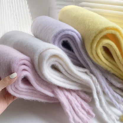 Luxury Cashmere Women's Scarf: Bright Solid Colors Winter Shawl with Tassel - Fashionable Wrap & Bandana Pashmina