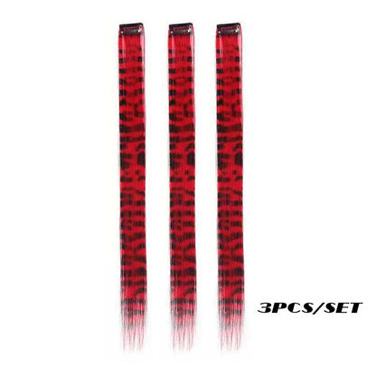 3-Piece Colorful Stripe Hair Extensions - Long Straight Synthetic Clip-In Hair Pieces for Parties & Halloween