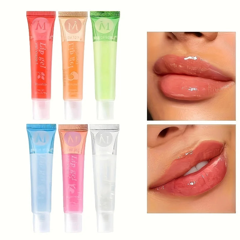 6-Piece Moisturizing Clear Lip Gloss Set - Rosehip, Argan, Peppermint, Aloe & Coconut Lip Oils