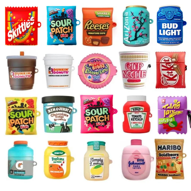 3D Snack Candy Drinks Earphone Case for Apple AirPods - Cute Silicone Cover for Airpods 1 2 3, Protective Shell (Pro2 Compatible)