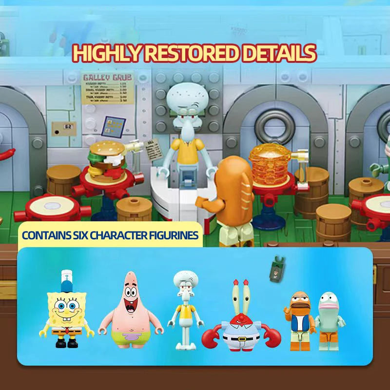 SpongeBob Krusty Krab Building Blocks – Creative Canteen Scene Model Bricks Desktop Toy for Kids