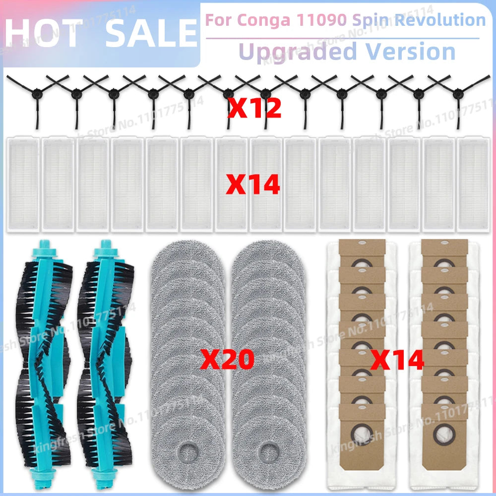 Replacement Parts Kit for Cecotec Conga 11090 / 13090 Spin Revolution Vacuum – Roller, Brushes, HEPA Filter & Mop