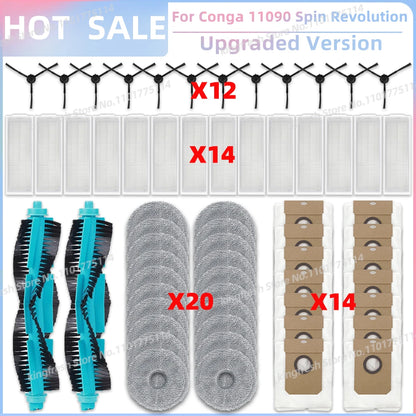 Replacement Parts Kit for Cecotec Conga 11090 / 13090 Spin Revolution Vacuum – Roller, Brushes, HEPA Filter & Mop