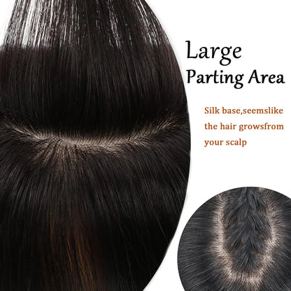 Dazzeal Human Hair Topper – 100% Real Straight Hair, Lace Base, Clip-In with Bangs, 10x12cm, 360° Coverage