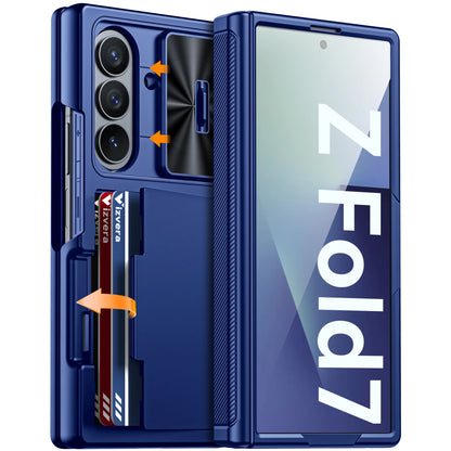 Samsung Galaxy Z Fold 7 Case – Black Shockproof Silicone Wallet with RFID Card Holder, Hinge & Camera Protection