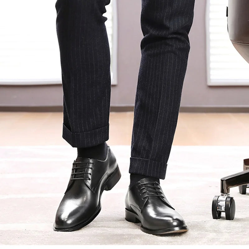 Men’s Genuine Leather Derby Shoes - Classic Business Dress and Casual Footwear for Office and Special Occasions