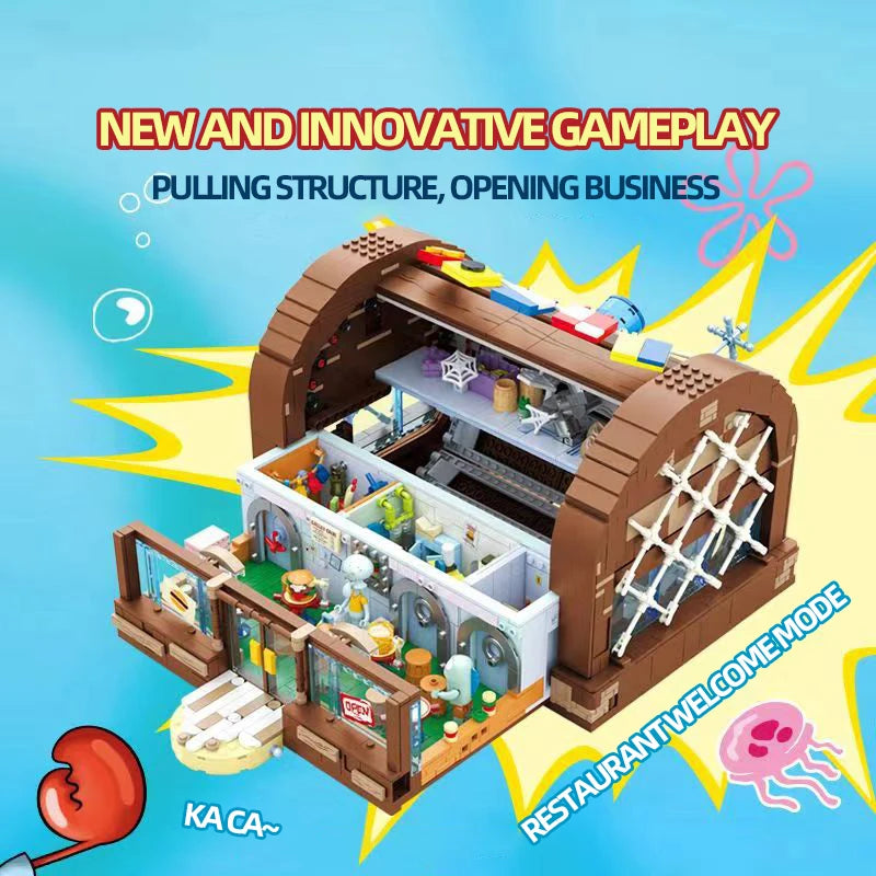 SpongeBob Krusty Krab Building Blocks – Creative Canteen Scene Model Bricks Desktop Toy for Kids