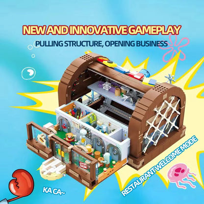 SpongeBob Krusty Krab Building Blocks – Creative Canteen Scene Model Bricks Desktop Toy for Kids