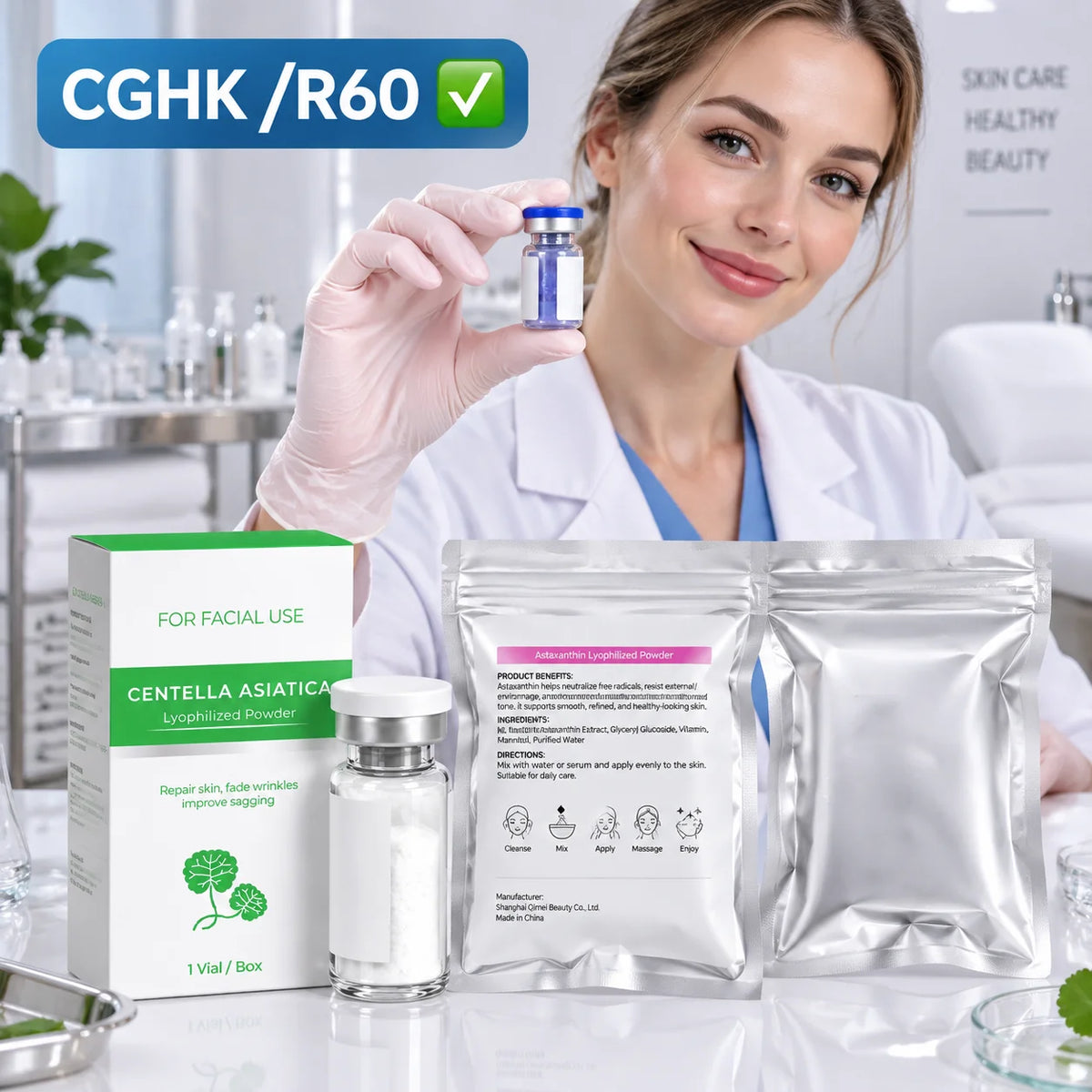 R60/CU100 Pep Blue Copper Powder - 1/5/10 Vials, 99% Purity, Unisex Peptide Product