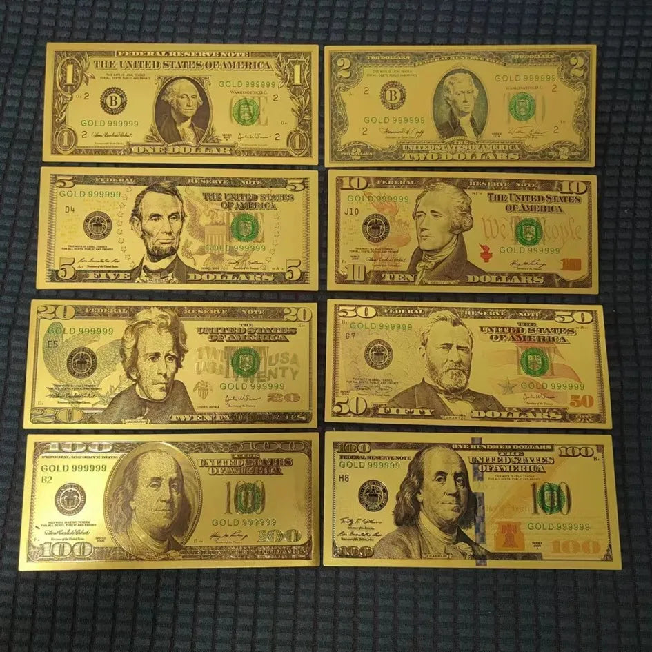 7/8/36Pcs Gold Plated US Dollar Bills – Gold Foil Fake Money for Crafts, Collection & Home Decor