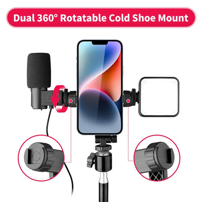 360° Rotatable Camera Hot Shoe Phone Mount Holder - Tripod with Cold Shoe for Mic, Light, and iPhone 12 Pro Max Smartphone Clip