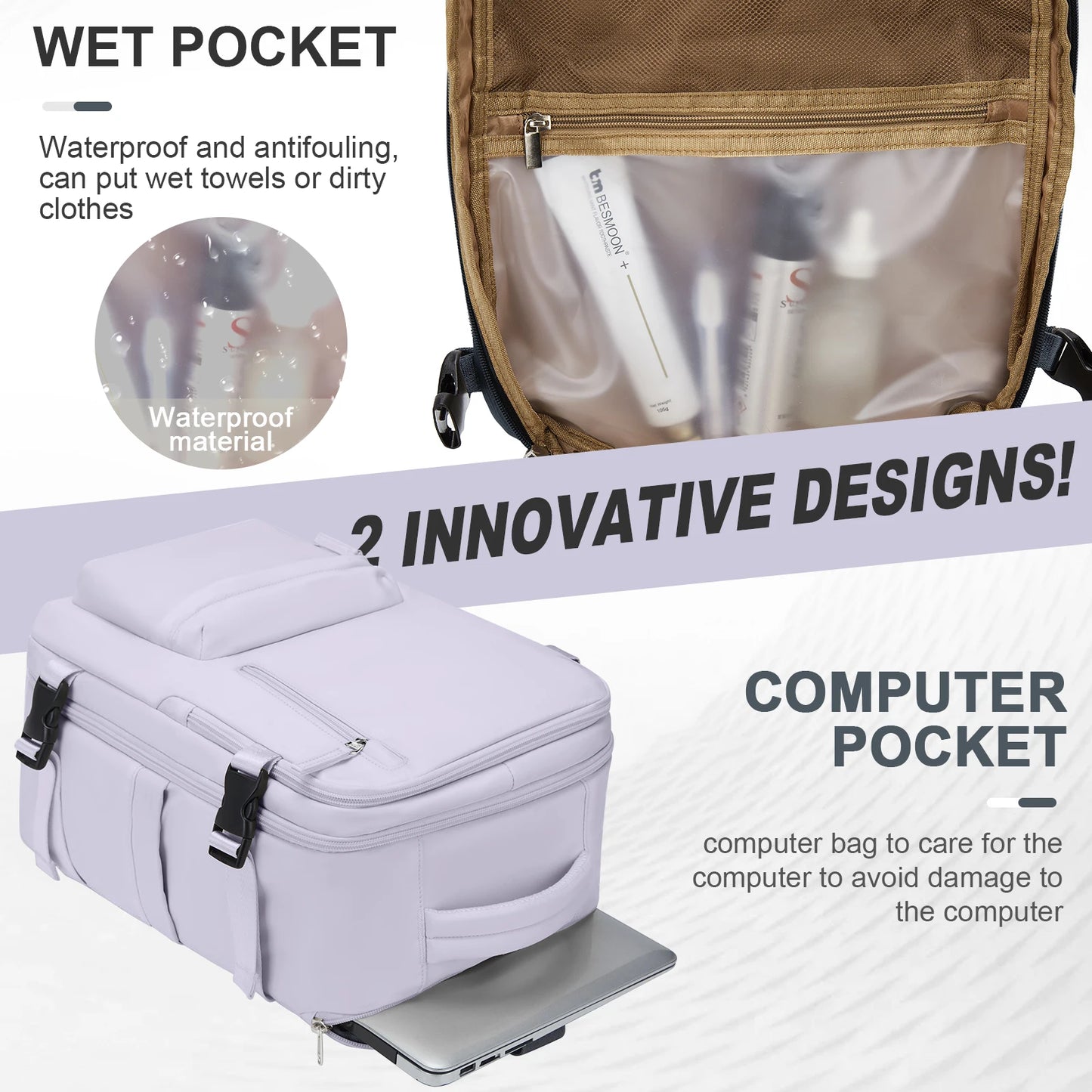 Women's Cabin Travel Backpack - Large Capacity, Water-Resistant Laptop Bag 45x36x20 cm, Fits EasyJet and Ryanair Carry-On Dimensions