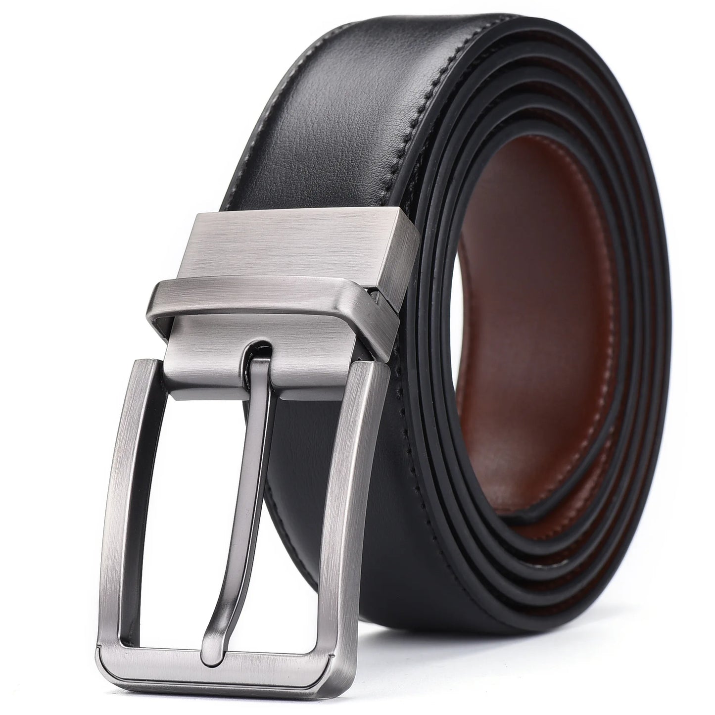 Men’s Genuine Leather Double-Sided Belt – Luxury Retro Pin Buckle with Laser Engraving (High Quality)
