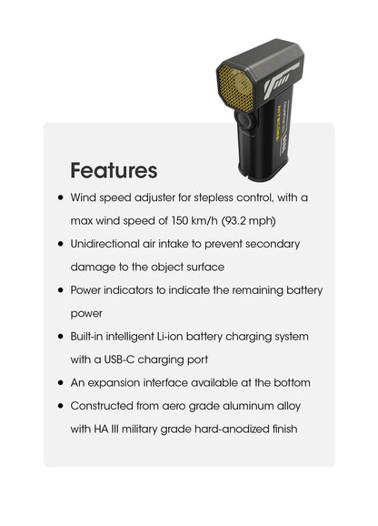 NITECORE CW20 Multipurpose Pocket Fan - Portable Stepless Wind Blower for Photography, Canon, Sony, Short Video & Camping