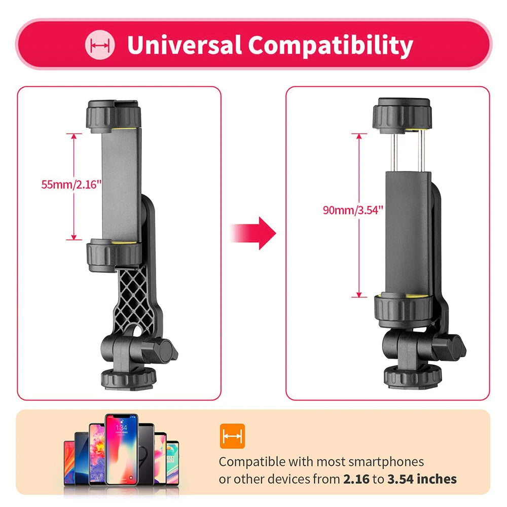 360° Rotatable Camera Hot Shoe Phone Mount Holder - Tripod with Cold Shoe for Mic, Light, and iPhone 12 Pro Max Smartphone Clip