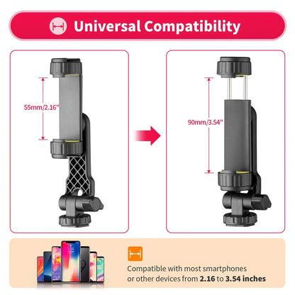 360° Rotatable Camera Hot Shoe Phone Mount Holder - Tripod with Cold Shoe for Mic, Light, and iPhone 12 Pro Max Smartphone Clip