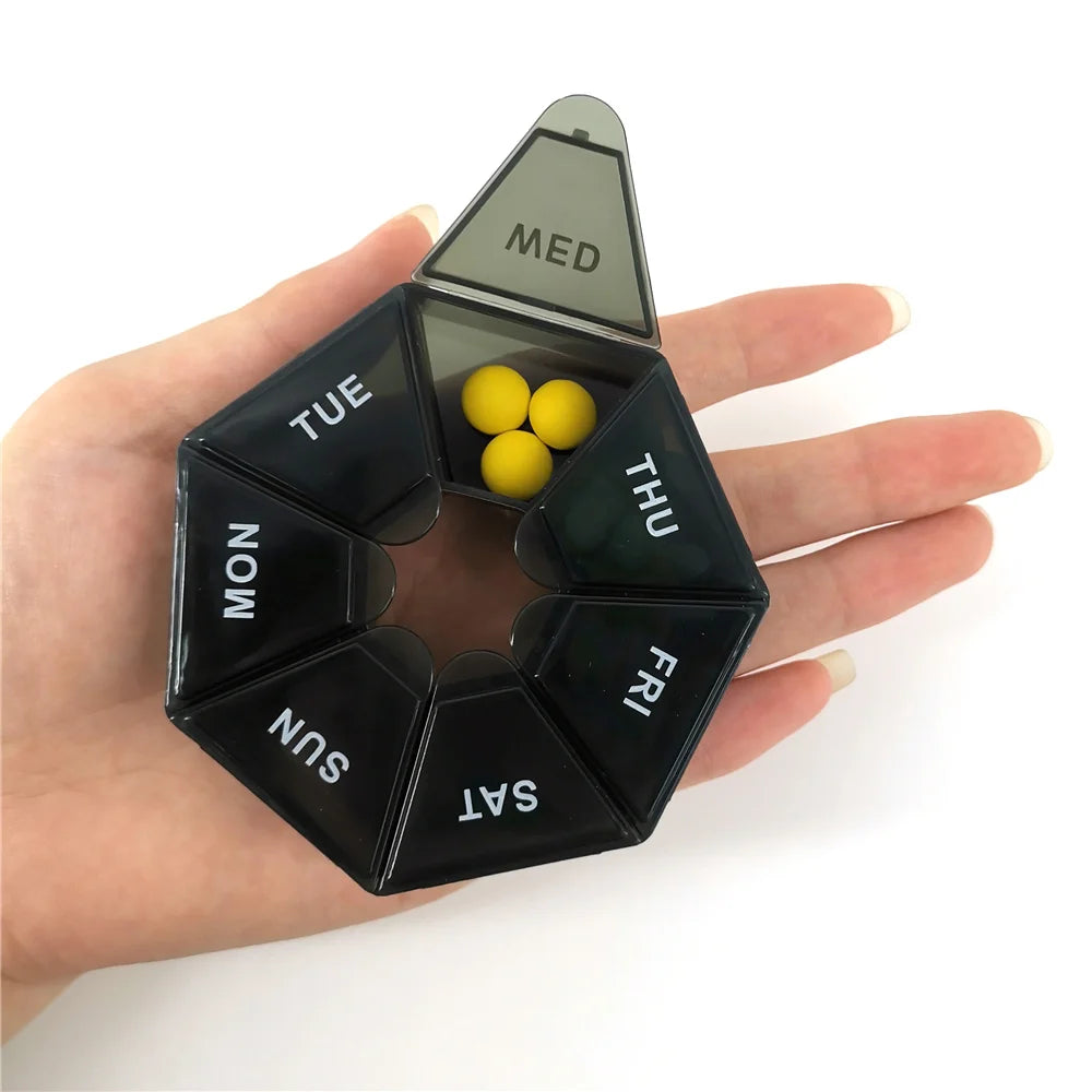 7 Day Weekly Pillbox – Tablet Holder & Medicine Organizer with Color-Coded Compartments