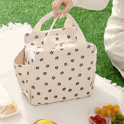 12L Insulated Lunch Box Bag — Thickened Aluminum Foil, Waterproof & Oil-Proof Printed Corduroy Meal Bag