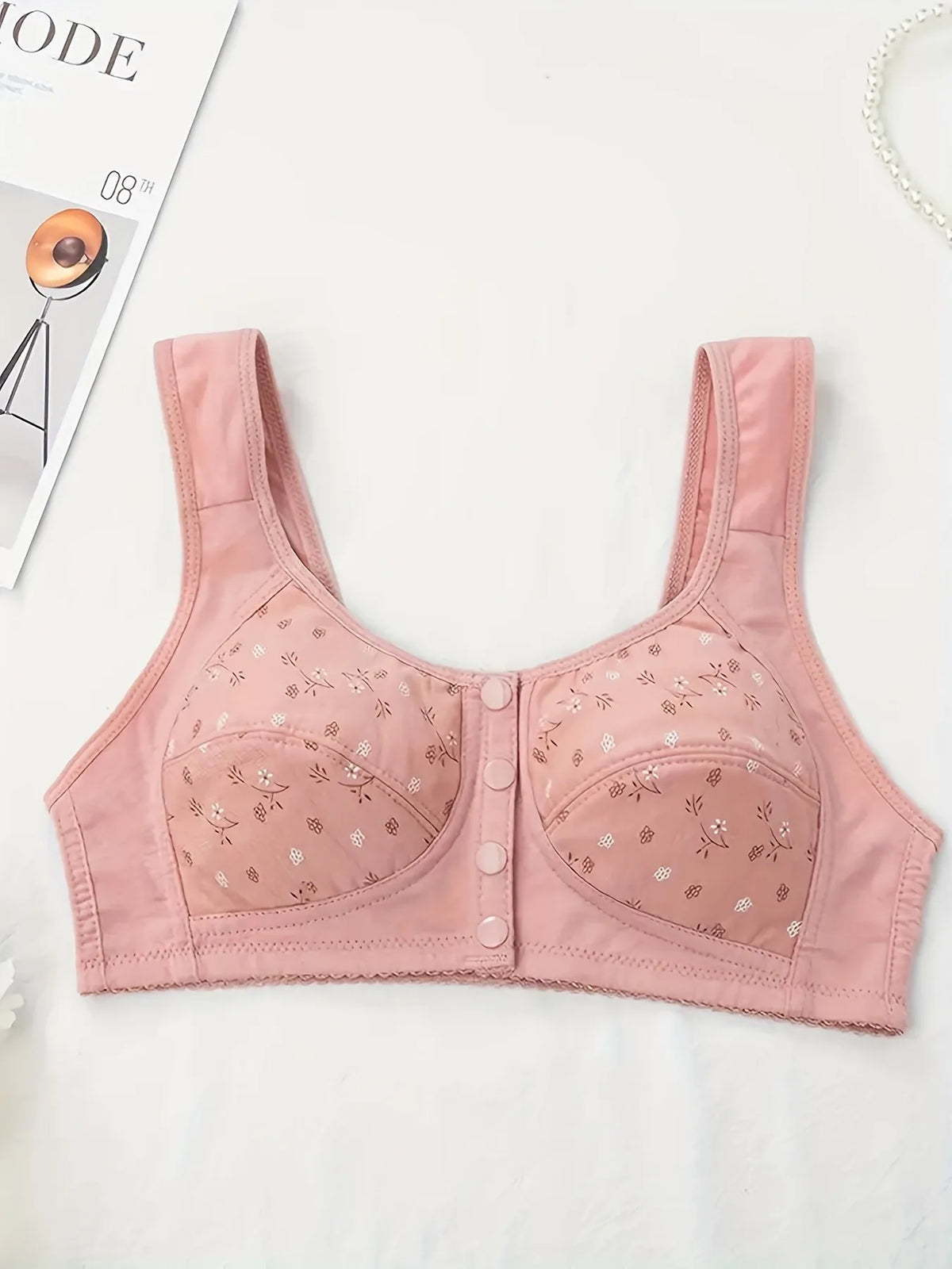 Women’s Floral Front-Buckle Bra Set - 7-Piece Adjustable Breathable Support for Nursing & Everyday Wear