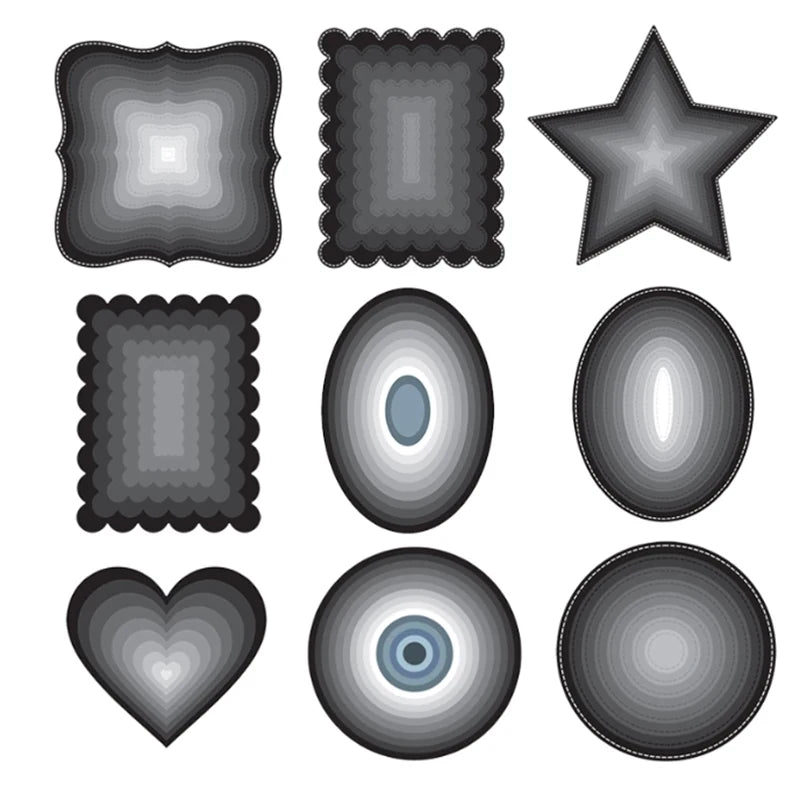 New Metal Cutting Dies for Scrapbook - Layer Frames in Rectangle, Square, Circle, Oval, Heart, Star Shapes - Background Stencils for Card Making
