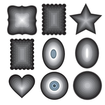New Metal Cutting Dies for Scrapbook - Layer Frames in Rectangle, Square, Circle, Oval, Heart, Star Shapes - Background Stencils for Card Making