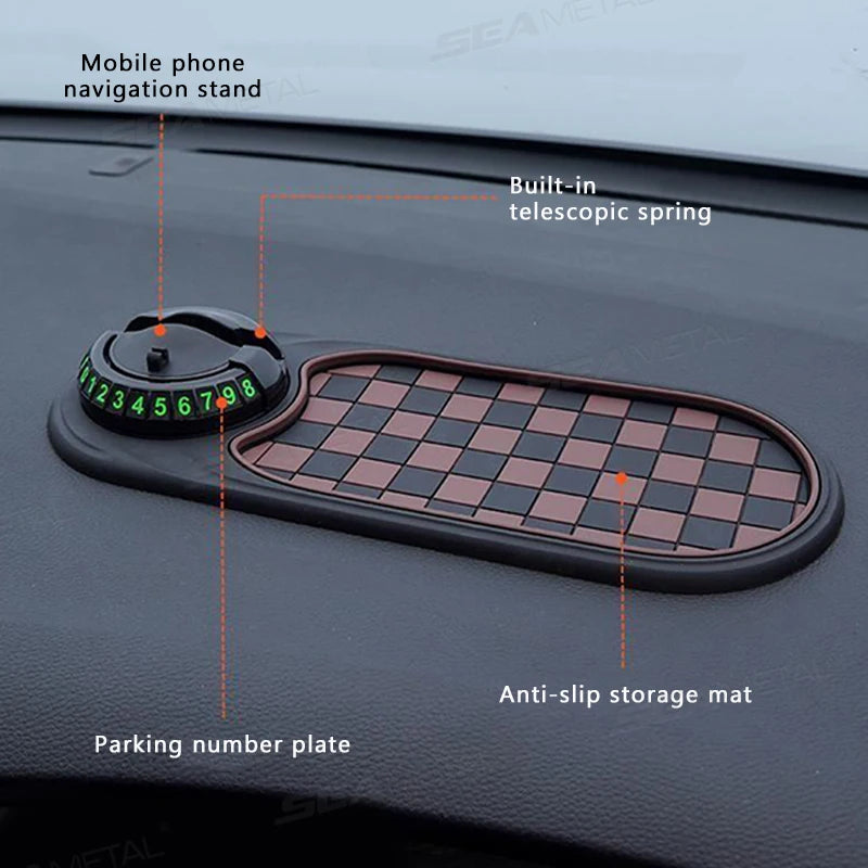 SEAMETAL 2-in-1 Car Dashboard Mat - Anti-Slip Phone Holder with 360° Rotating Mount and Adhesive Grip for Smartphones