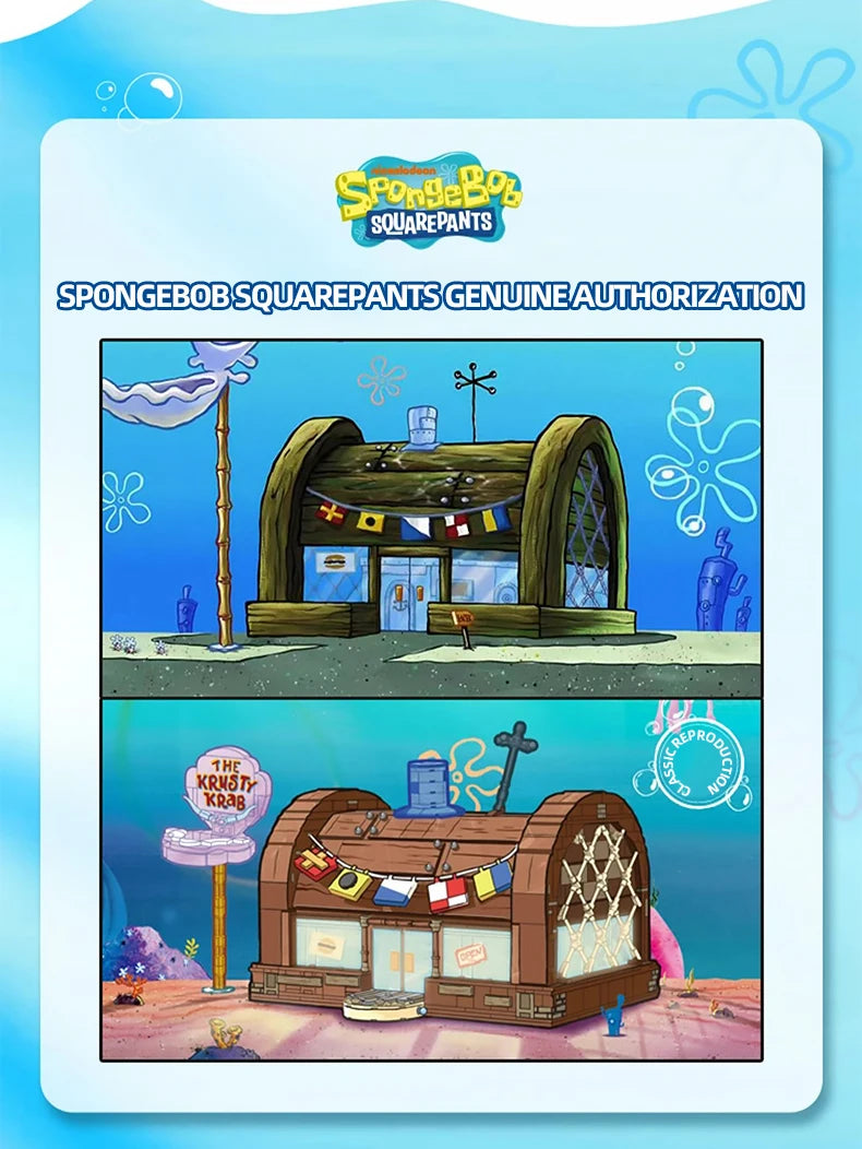 SpongeBob Krusty Krab Building Blocks – Creative Canteen Scene Model Bricks Desktop Toy for Kids