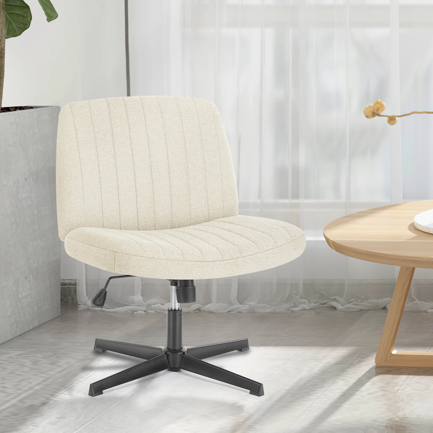 Adjustable Cross Legged Rocking Gaming Chair - Armless Wide Desk Swivel Task Chair for Home Office and Living Room