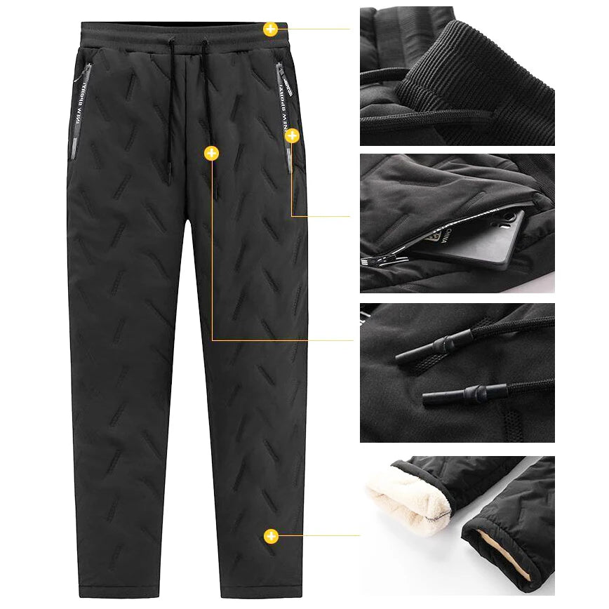Men's Winter Fleece-Lined Sweatpants - Thick Lambswool Warm Windproof Casual Jogger Trousers