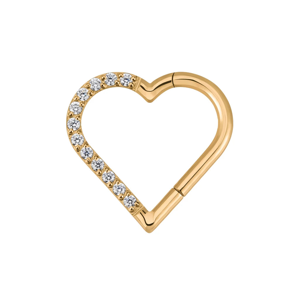 Right Grand ASTM F136 Titanium Daith Heart Hoop Earring – Hinged Segment Ring with Clear CZ for Cartilage, Tragus & Helix Piercing Jewelry