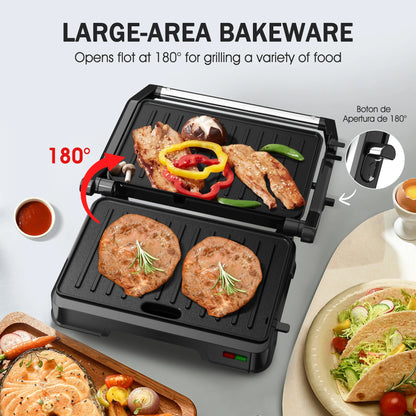 850W Panini Press Sandwich Maker – Non-Stick Grill with Indicator Light & Locking Lid