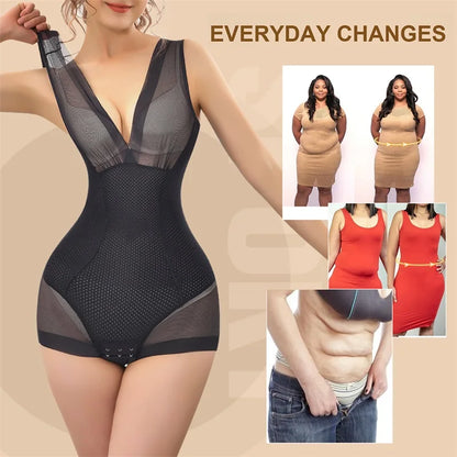 Flarixa Sexy Mesh Shapewear: Women's Bodysuit with Push-Up Bra - Waist Trainer Tummy Tuck BodyShaper, Transparent Lingerie