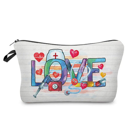 Organizer Toiletry Kit - Cartoon Letter Print Cosmetic Bag for Nurses, Doctors, Travel Makeup Bag, Women's Pencil Case Gift