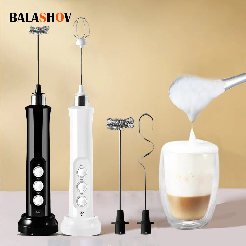 3-in-1 Portable Electric Milk Frother – Handheld Rechargeable Foam Maker, High-Speed Drink Mixer & Coffee Wand