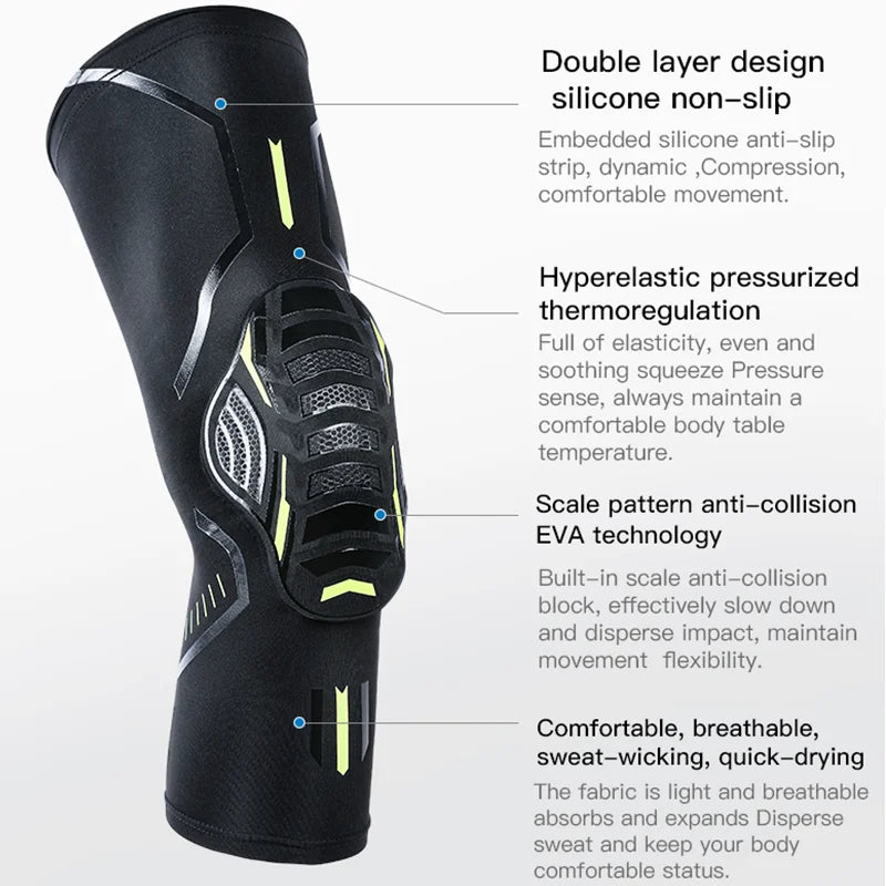 Compression Sports Knee Pads - High Elasticity & Breathability | Shock Absorption for Running & Arthritis Joint Pain Relief