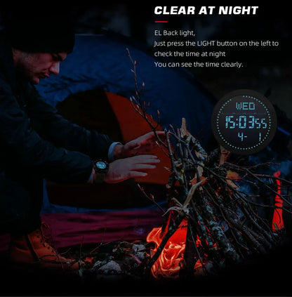 NORTH EDGE ALPS Men's Digital Carbon Fiber Watch Shockproof Military Sports Waterproof 50M Outdoor Compass Wristwatch