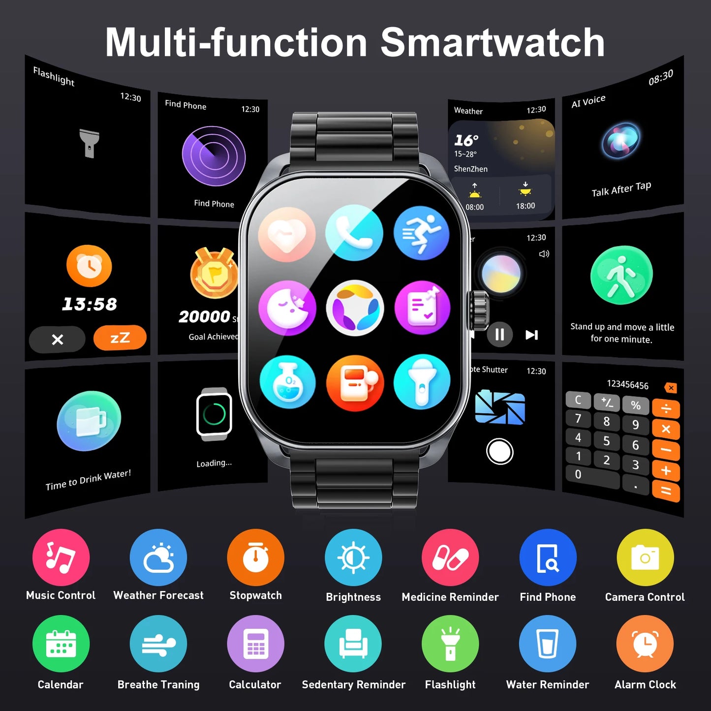 Karchilor 2024 Smart Watch for Men - 2.01-Inch Curved Screen, Bluetooth Call, IP68 Waterproof, Sports and Fitness Smartwatch