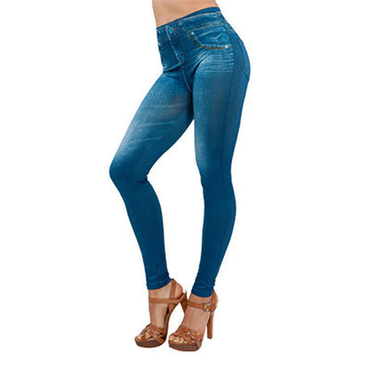 2024 Women's Faux Denim Leggings - Seamless High Waist Push Up Pocket Skinny Pants