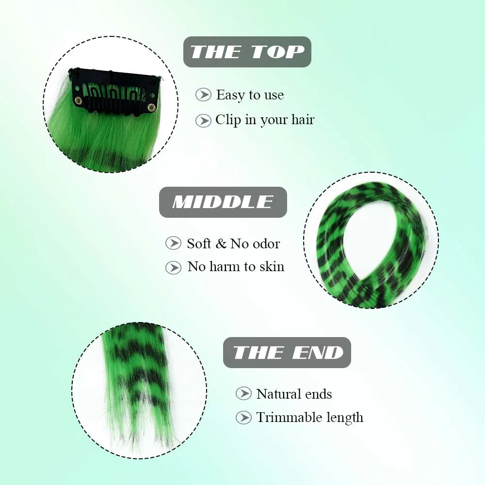 3-Piece Colorful Stripe Hair Extensions - Long Straight Synthetic Clip-In Hair Pieces for Parties & Halloween