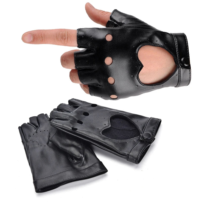 Women’s Punk Leather Fingerless Gloves – Biker Driving Mittens for Motorcycle, Dance & Streetwear Fashion Accessories