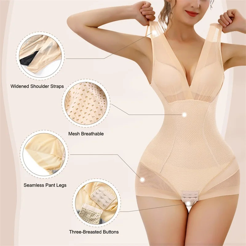 Flarixa Sexy Mesh Shapewear: Women's Bodysuit with Push-Up Bra - Waist Trainer Tummy Tuck BodyShaper, Transparent Lingerie