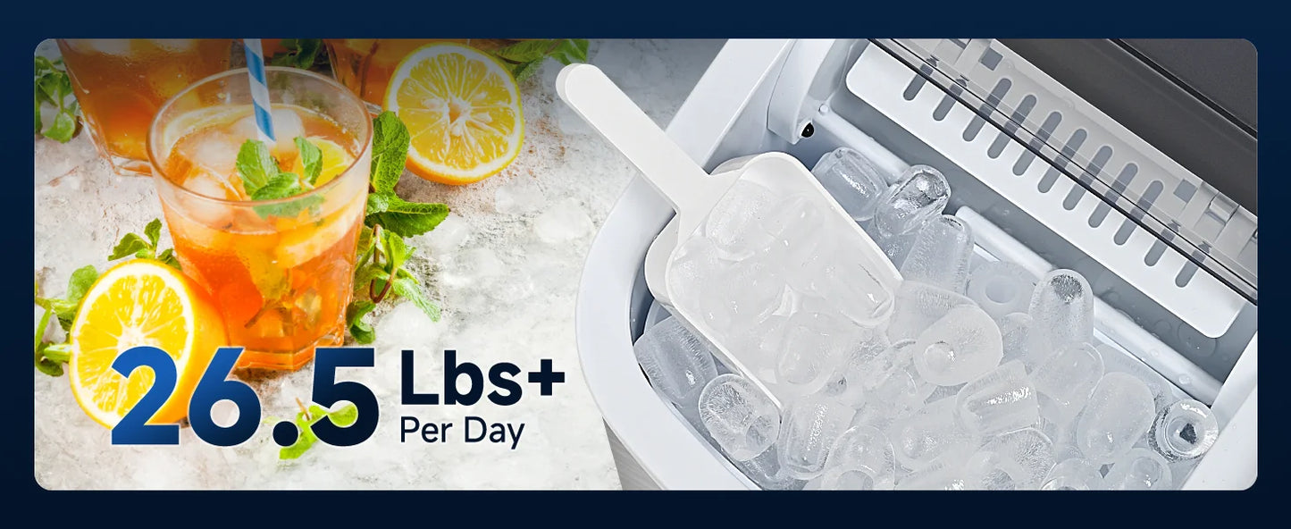 ICYGLEE Portable Ice Maker – 26.5lbs/Day, 9 Cubes in 6 Mins with Auto-Cleaning for Home & Camping