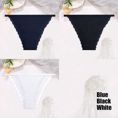 FINETOO 3pcs Women’s Lace Cotton Briefs — Solid, Comfortable, Breathable Soft Underwear & Lingerie