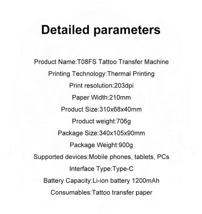 Wireless Bluetooth Tattoo Printer – Professional A4 Thermal Template Machine Compatible with Android & iOS, Portable