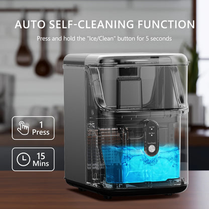 SIMZLIFE Nugget Ice Maker Countertop – 34lbs/Day Portable Ice Machine with Basket, Scoop & Self-Cleaning, Silver