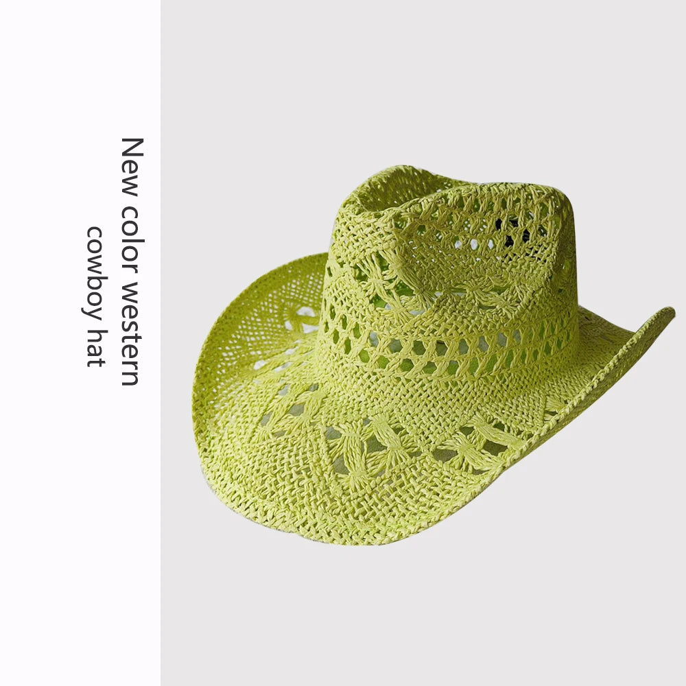 Melesh Western Women's Mint Green Cowboy Hat – Straw, Wide Brim, Plasticity Strong for Sunshine & Beach Wear