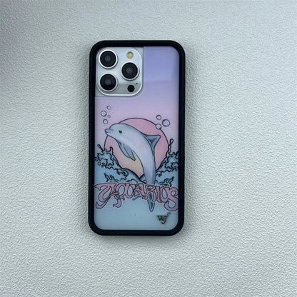 Wildflower Cute Animal Cartoon Phone Case for iPhone 16 Pro Max/16/15 Pro/15/14 Plus/13 Pro/12 Pro – Cherry, Dolphin & Swan Print Design