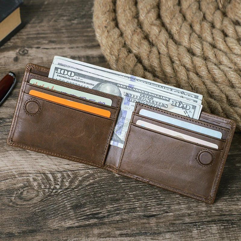 CONTACT'S Genuine Leather Men’s Bifold Slim Wallet – Vintage Thin Card Holder & Money Clip Casual Small Leather Wallet for Men
