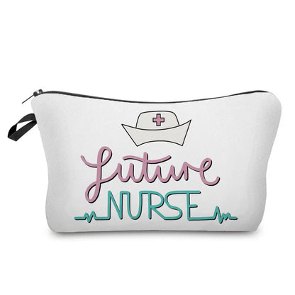 Organizer Toiletry Kit - Cartoon Letter Print Cosmetic Bag for Nurses, Doctors, Travel Makeup Bag, Women's Pencil Case Gift