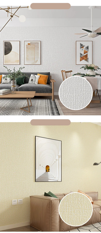 Linen 3D Foam Self-Adhesive PVC Wallpaper - Solid Color, Thickened Waterproof Wall Stickers for Home Renovation & Decor